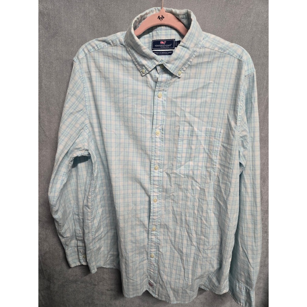 Vineyard Vines Mens Classic Fit Murray Shirt Blue Plaid Long Sleeve Button Down
